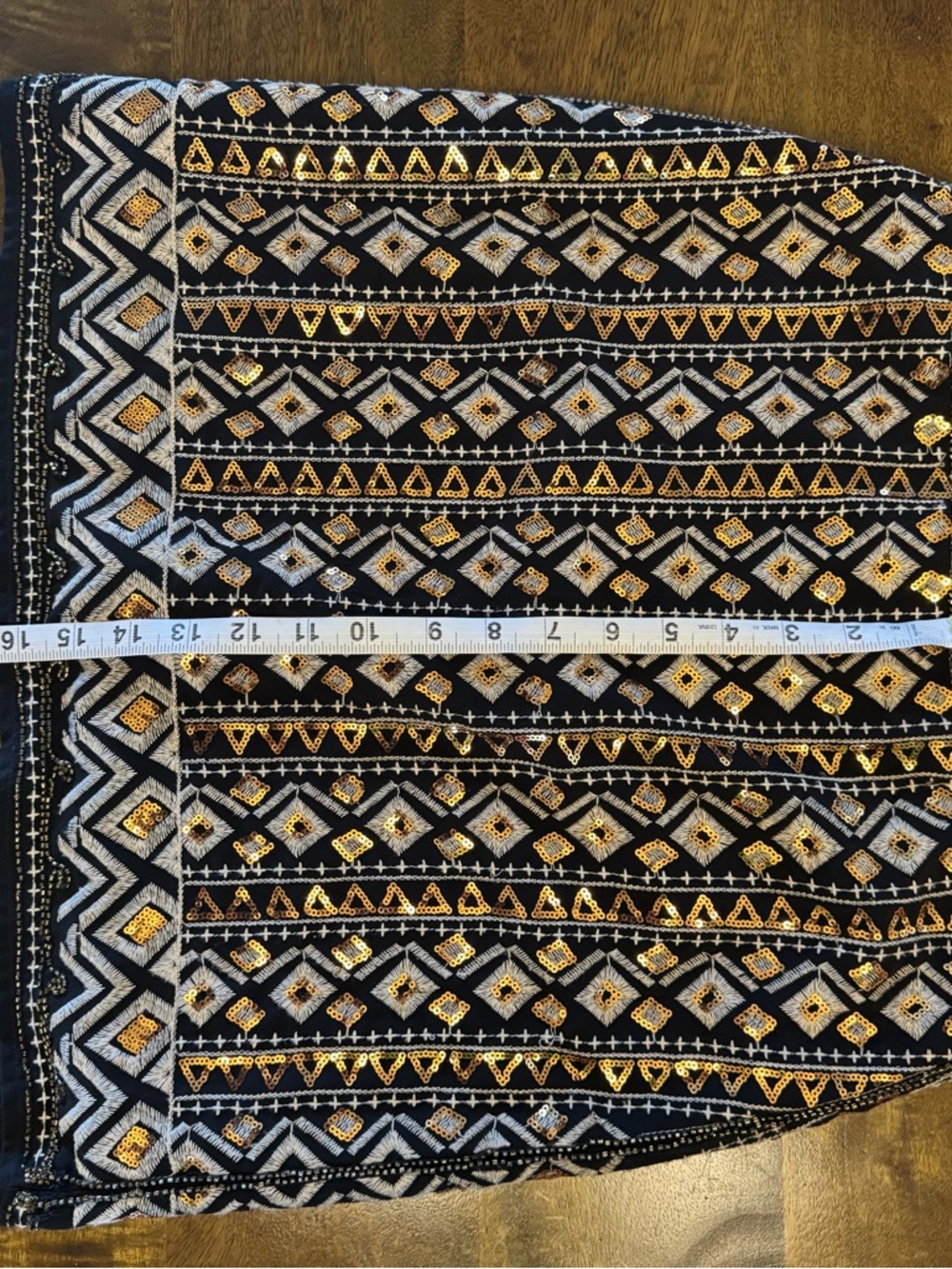 Vici Black Mini Skirt with Gold sequins, small gold beads and Grey Embroidery - Picture 4 of 9